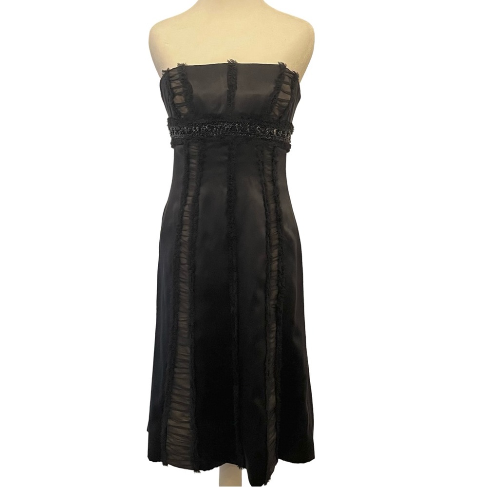 Vintage Y2K Badgley Mischka Strapless Cocktail Dress 2 Black Silk LBD Semi Forma - Picture 1 of 16